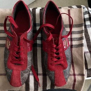 Coach Red & Brown Monogram Low-Top Sneakers